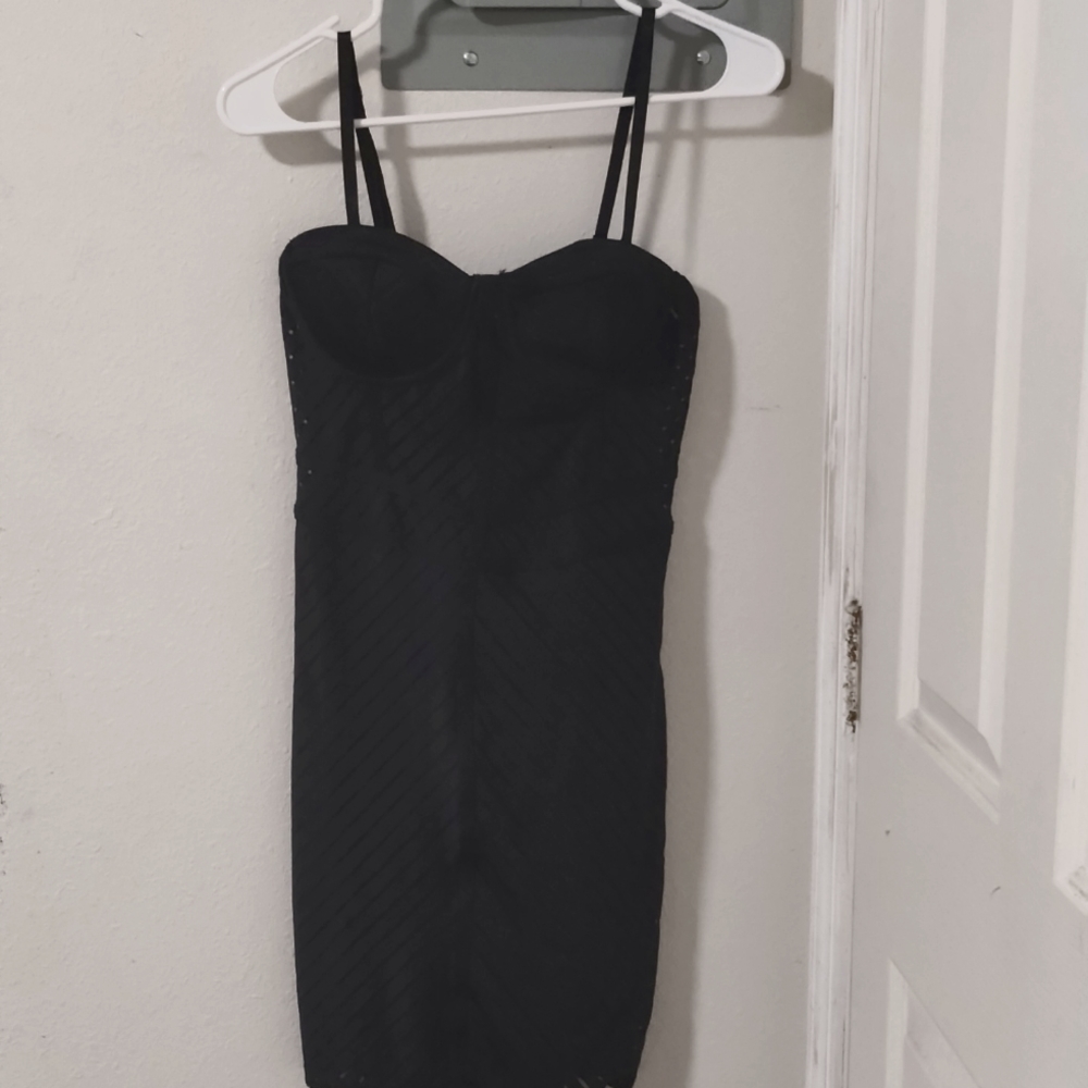 Iris Black Mesh Cutout Mini Dress